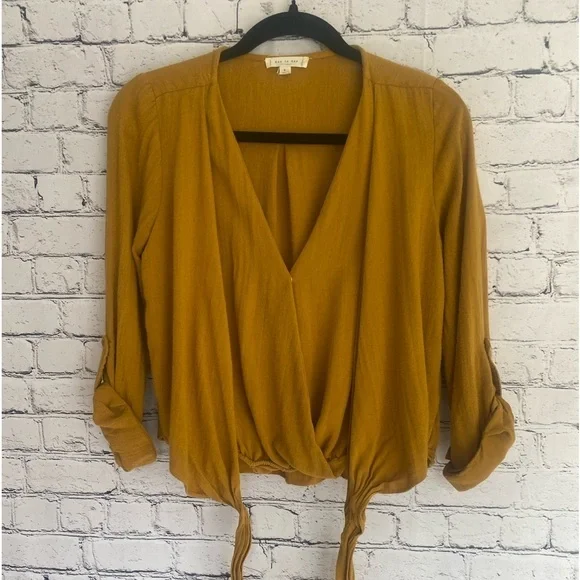 Mustard Colored Double Wrap Top S - Picture 2 of 5